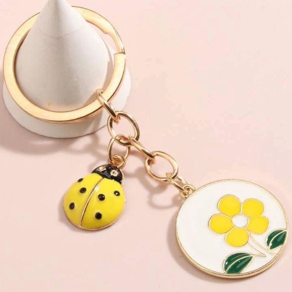 Bespoken For Accessories - New Ladybug Flower Purse Charm Keychain Yellow White Stocking Stuffer Gift
